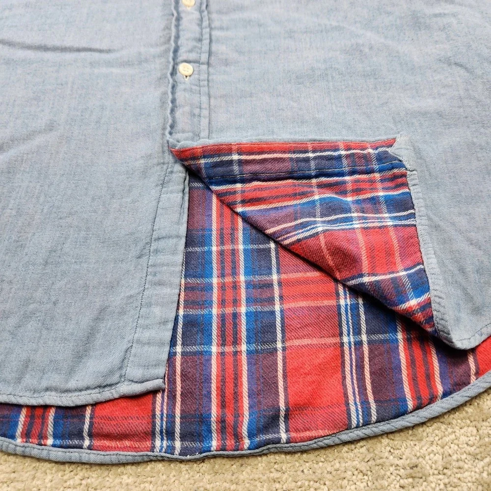 Polo Ralph Lauren Denim Shirt Men XL Slim Fit Double Face Flannel Lined Blue